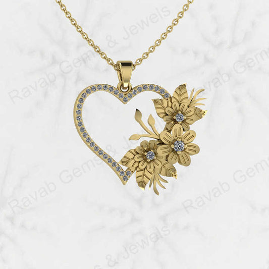 Top Quality Solid 925 Sterling Silver 24x29mm Heart Flower Design Micro Pave Diamond Setting Charm Pendant Nature Love Jewelry