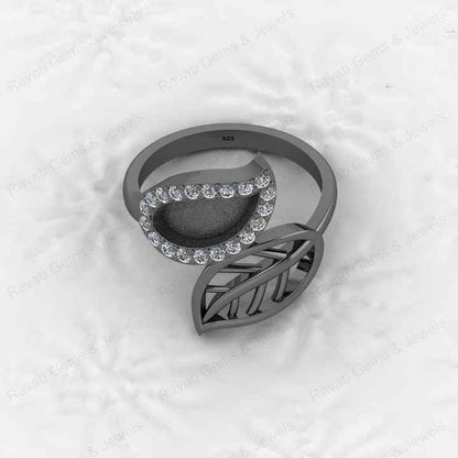 Genuine 925 Silver Nature Inspired Leaf With CZ Semi Mount Blank Setting Ring Good for Resin & Ashes Work Keepsake DIY Jewelry
