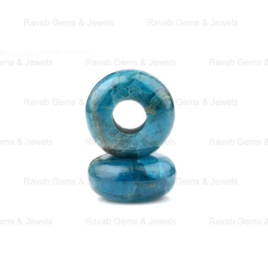 High Quality 14x8mm Natural Blue Apatite Rondelle Smooth 5mm Big Hole Loose Gemstone Beads for Jewelry Making Wholesale Price