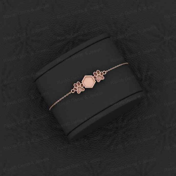 Superb Quality Solid 925 Sterling Silver Hexagon & Dog Pow Semi-Mount Bracelet Good For Ashes & Resin Work Keepsake Breastmilk