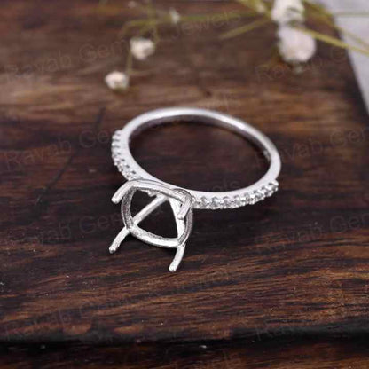 Handmade 925 Silver 18k Gold 10mm Cushion Eternity Band Prong Blank Gemstone Ring With CZ Setting Keepsake Breastmilk Jewelry