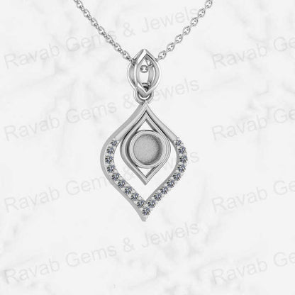 Solid 925 Sterling Silver With CZ 14x20mm Water Drop Semi Mount Blank Charm Pendant Stone Setting for Resin Ashes Work Jewelry