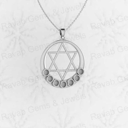 Genuine 925 Silver Star David Chakra Semi Mounting Blank 42x34mm DIY Jewelry Finding Components for Custom DIY Pendant Settings