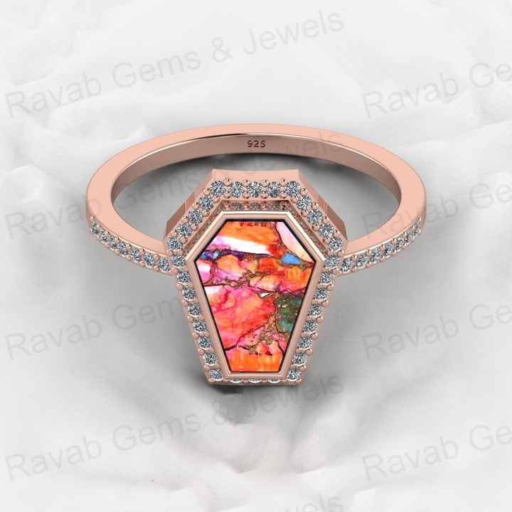 Top Selling Genuine 925 Silver Mix Oyster Copper Mohave Turquoise Gemstone Bezel Sating Coffin Designer Ring for Women Jewelry