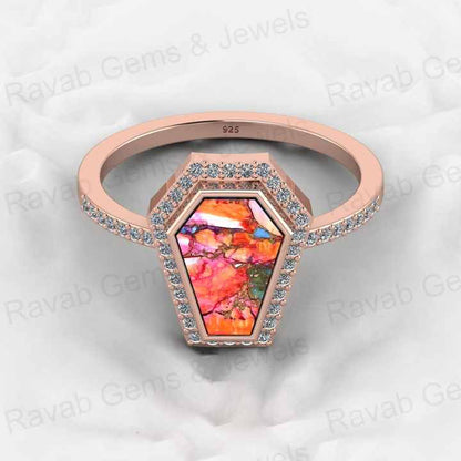 Top Selling Genuine 925 Silver Mix Oyster Copper Mohave Turquoise Gemstone Bezel Sating Coffin Designer Ring for Women Jewelry