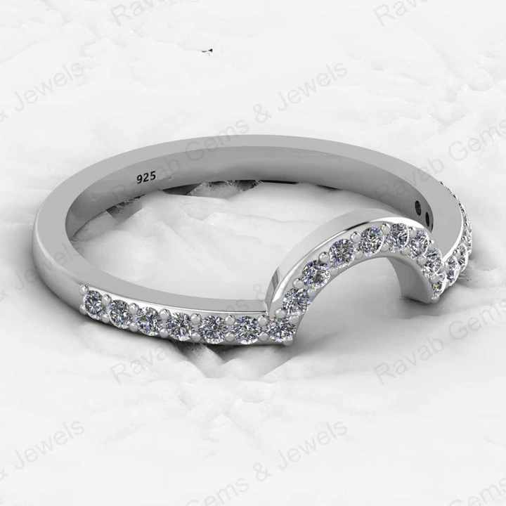 Top Selling Genuine 925 Silver Vermeil Half Eternity Band Dainty Micro Pave CZ Crescent Curve Minimalist Women Ring Fine Jewelry