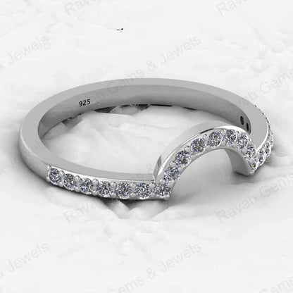 Top Selling Genuine 925 Silver Vermeil Half Eternity Band Dainty Micro Pave CZ Crescent Curve Minimalist Women Ring Fine Jewelry