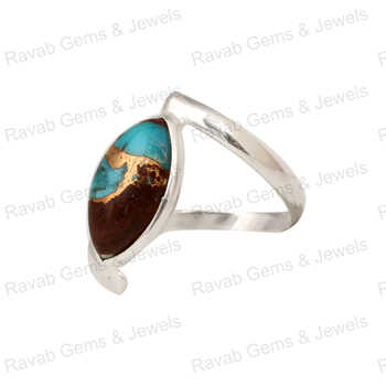 Best Quality Solid 925 Sterling Silver Fine Ring Multicolor Oyster Turquoise Marquise Shape 7x15mm Bezel Setting Rhodium
