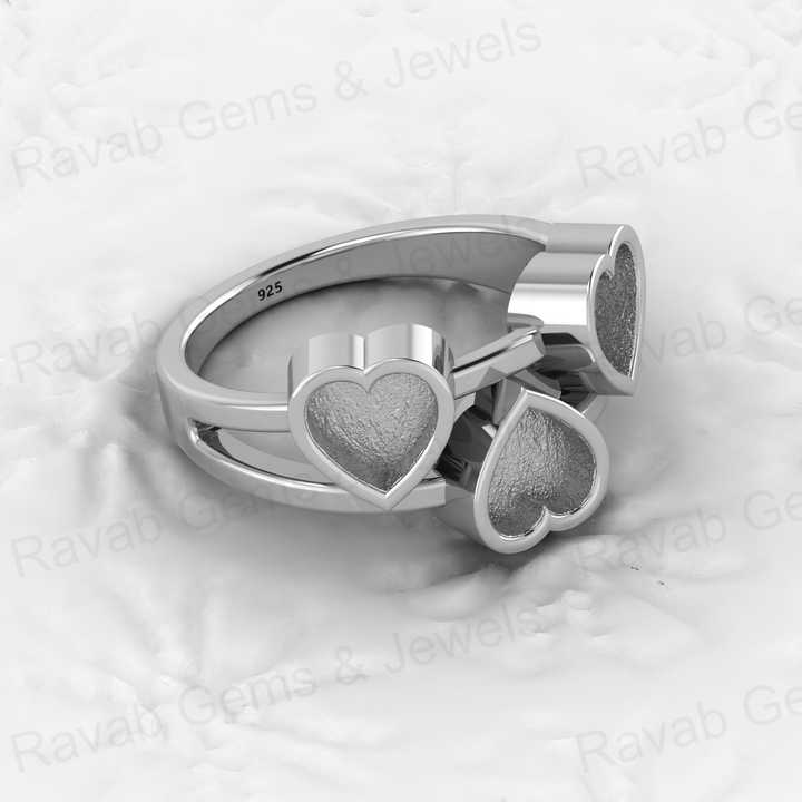 Top Quality Solid 925 Sterling Silver 3 Heart Shape Semi-Mount Blank Setting Ring Good for Ashes & Resin Work Breastmilk Jewelry