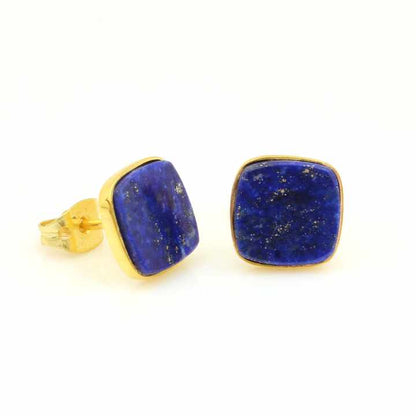 Wholesale 925 Sterling Silver Natural Lapis Lazuli Fine Stud Earrings Handmade 18K Gold Plated Gemstone Jewelry Unisex Parties
