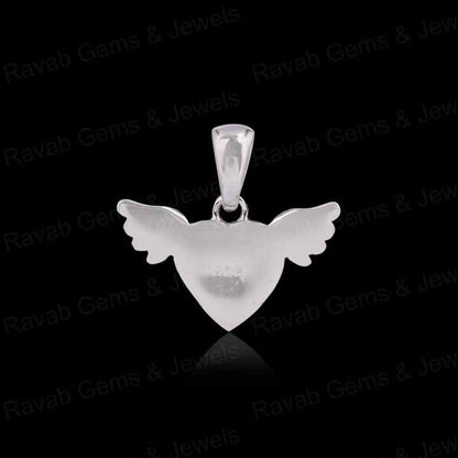 Genuine 925 Sterling Silver 8mm Heart With Angel Wings Semi Mounting Pendant Blank Setting for Resin & Ashes Work DIY Jewelry
