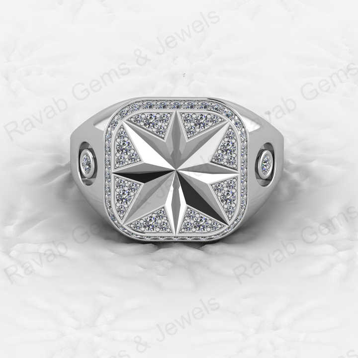 Best Selling Men's 925 Sterling Silver Signet Ring Carved North Star With CZ Diamond Fine Personalized Wedding Jewelry