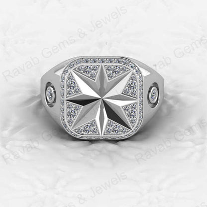 Best Selling Men's 925 Sterling Silver Signet Ring Carved North Star With CZ Diamond Fine Personalized Wedding Jewelry