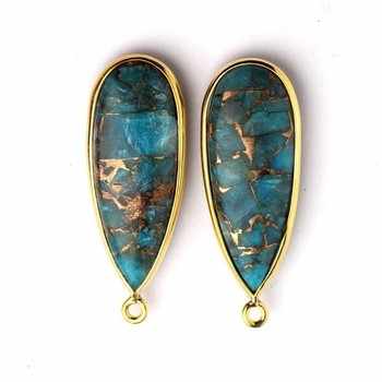 10x25 MM Natural Blue Copper Turquoise Long Pear Shape 925 Sterling Silver Gold Plated Fine Pendants & Charms Necklace Making