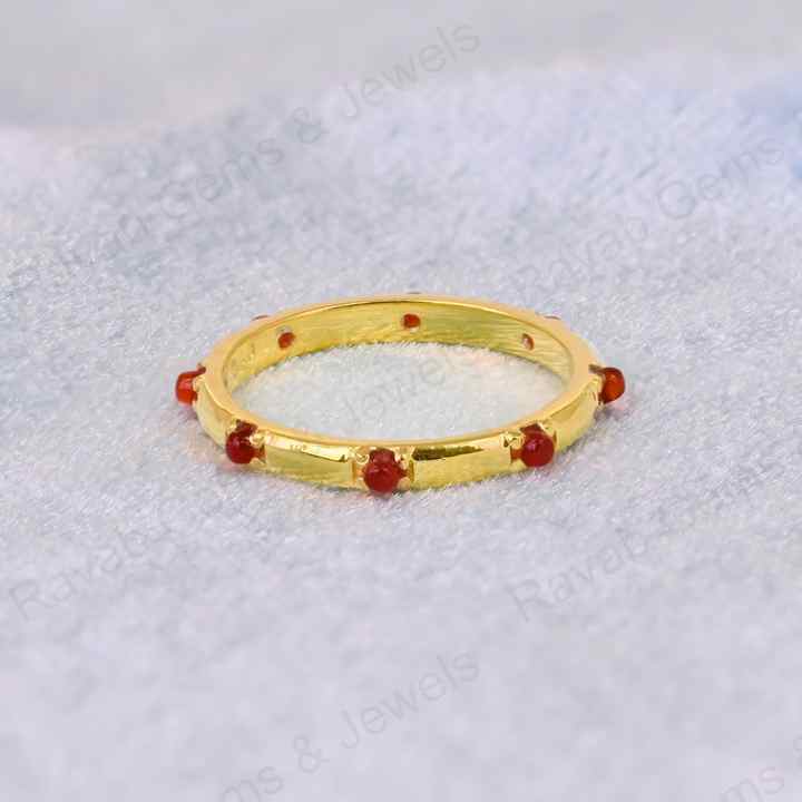 Best Selling 925 Sterling Silver Minimalist Eternity Prong Natural Red Onyx Gemstone Gold Vermeil Rhodium Fine Women's Ring