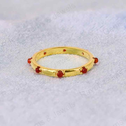 Best Selling 925 Sterling Silver Minimalist Eternity Prong Natural Red Onyx Gemstone Gold Vermeil Rhodium Fine Women's Ring