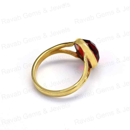 Top Quality Solid 925 Sterling Silver Red Garnet Hydro 12mm Round Checker Cut Bezel Setting 18k Gold Plated Ring for Women's