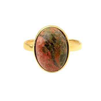 Top Quality 10x14mm Natural Unakite Gemstone Bezel Setting Wholesale Genuine Sterling Silver Gold Plated Oval Shape Ring for Her