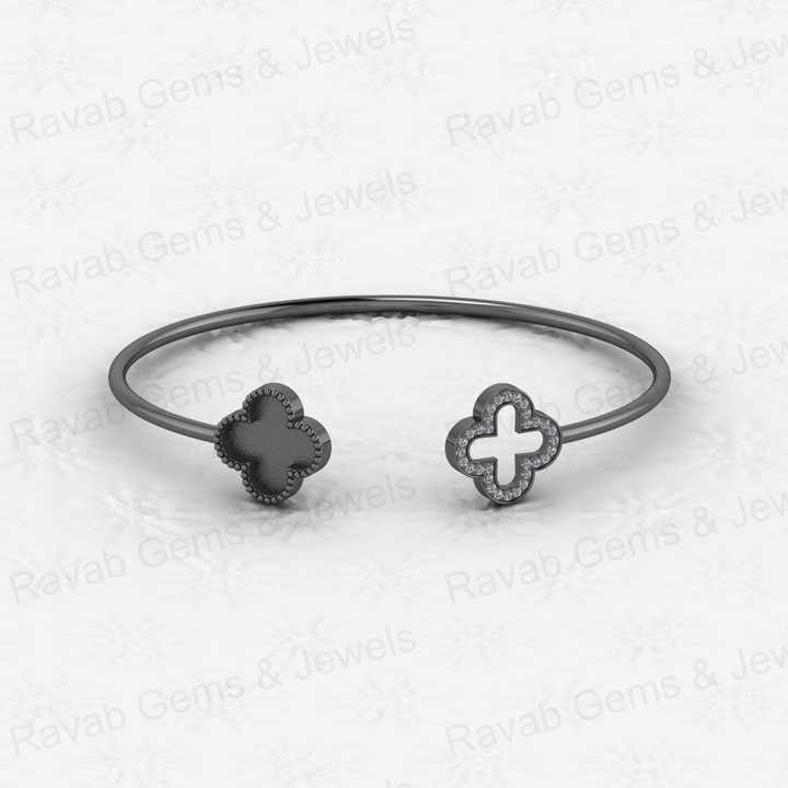 High Quality 925 Silver Four Clover Bezel Base Semi Mount Open Cuff CZ Bangle Setting Resin Ashes Jewelry Findings Components