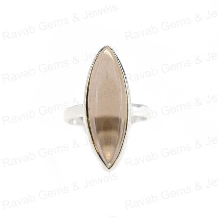 Hot Selling Solid 925 Sterling Silver Smoky Quartz Hydro 10x30mm Marquise Bezel Setting Ring for Women Fine Handmade Jewelry