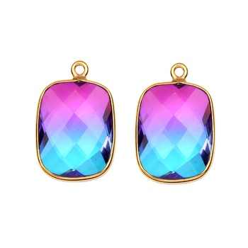 Best Selling Bio Tourmaline Quartz 14x18mm Rectangle Cushion Faceted Gemstone 18k Gold Plated Silver Charm For Pendant Necklace