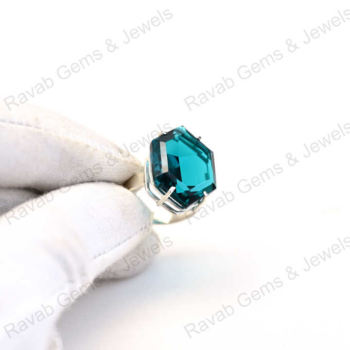 New Arrival Solid 925 Sterling Silver London Blue Topaz Hydro Hexagon Cut Prong Setting Ring for Women Fine Handmade Jewelry