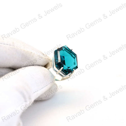 New Arrival Solid 925 Sterling Silver London Blue Topaz Hydro Hexagon Cut Prong Setting Ring for Women Fine Handmade Jewelry
