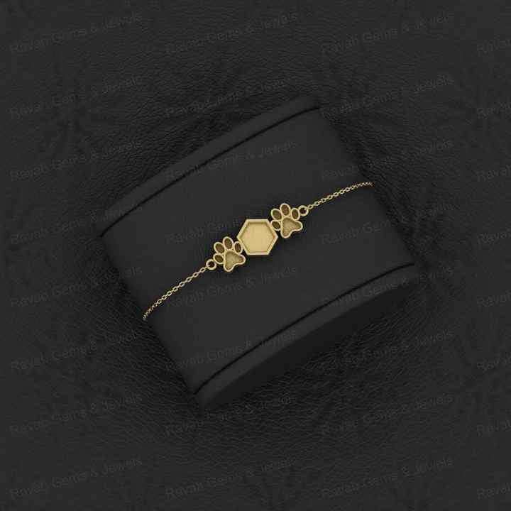 Superb Quality Solid 925 Sterling Silver Hexagon & Dog Pow Semi-Mount Bracelet Good For Ashes & Resin Work Keepsake Breastmilk