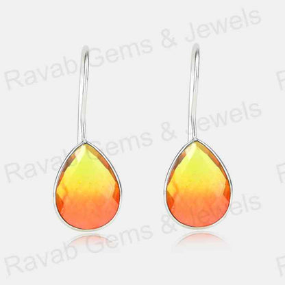Best Quality Solid 925 Sterling Silver Watermelon Tourmaline Quartz Pear Checker Cut Dangle Drop Earring for Women Fine Jewelry