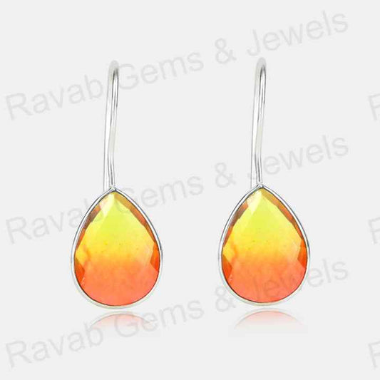 Best Quality Solid 925 Sterling Silver Watermelon Tourmaline Quartz Pear Checker Cut Dangle Drop Earring for Women Fine Jewelry