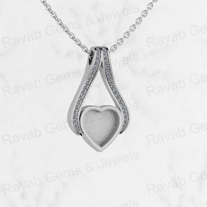 Top Quality 925 Silver Heart Charm Blank Bezel Setting Pendant With CZ Settled DIY Keepsake Jewelry for Resin Ashes and Stone