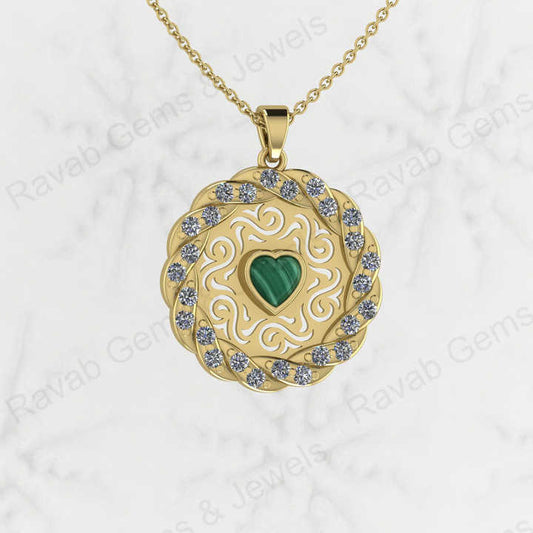 Solid 925 Sterling Silver Natural Malachite Gemstone Heart Shape 5.50mm Filigree Designer Pendant Necklace Handmade Jewelry