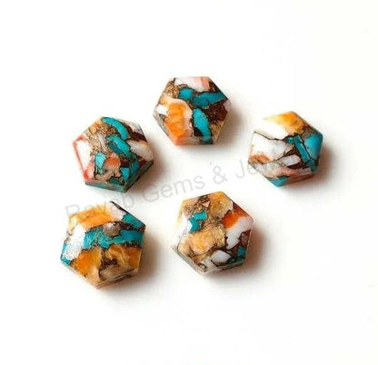 Top Quality Spiny Oyster Copper Turquoise 12x12mm Hexagon Smooth Cabochons Flat Back Gemstone Turquoise Making Gold Jewelry