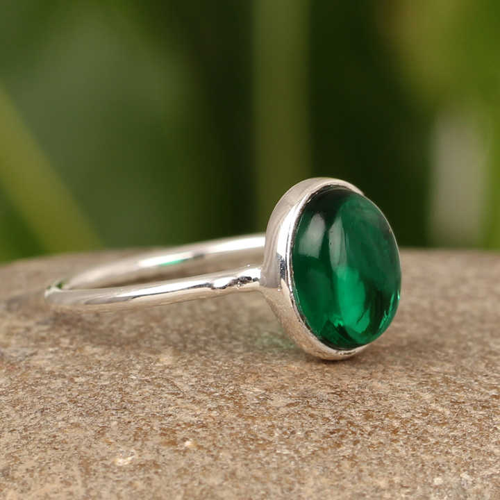 Handmade 925 Sterling Silver Women's Ring High-Demanding Green Hydro Quartz Sparkling Oval Smooth Cab Fine Jewelry Gift Idea