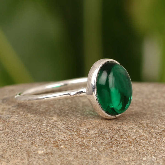 Handmade 925 Sterling Silver Women's Ring High-Demanding Green Hydro Quartz Sparkling Oval Smooth Cab Fine Jewelry Gift Idea