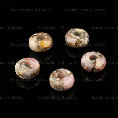 14x8mm Natural Pink Opal Coral Copper Composite Smooth Rondelle 5mm Big Hole Gemstone Beads for Jewelry Making Wholesale Price