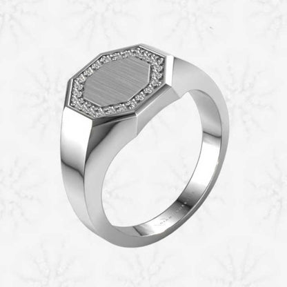 Mother's Day Sale Solid 925 Sterling Silver Hexagon Shape Engraving CZ Signet Ring for Women & Men Fine Handmade Unique Gifts