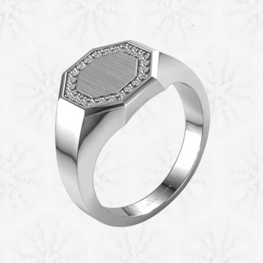 Mother's Day Sale Solid 925 Sterling Silver Hexagon Shape Engraving CZ Signet Ring for Women & Men Fine Handmade Unique Gifts