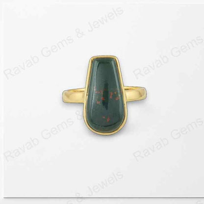 Top Selling Handmade 925 Silver Gold Vermeil Eternity 10x17mm Genuine Bloodstone Coffin Shape Women Ring Fine Jewelry Supplier