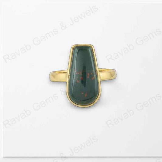 Top Selling Handmade 925 Silver Gold Vermeil Eternity 10x17mm Genuine Bloodstone Coffin Shape Women Ring Fine Jewelry Supplier