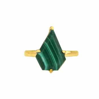 Hot Selling Round Shape Natural Malachite 9x15mm Gemstone Sterling Silver 18k Gold Plated Minimalist Simple Green Ring for Women
