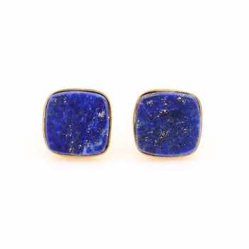 Wholesale 925 Sterling Silver Natural Lapis Lazuli Fine Stud Earrings Handmade 18K Gold Plated Gemstone Jewelry Unisex Parties