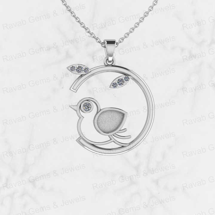 Solid 925 Silver 8x6mm Pear Sparrow Bird Semi Mount Blank CZ Charm Pendant Setting for Ashes & Resin Stone Work Keepsake Jewelry