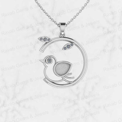 Solid 925 Silver 8x6mm Pear Sparrow Bird Semi Mount Blank CZ Charm Pendant Setting for Ashes & Resin Stone Work Keepsake Jewelry