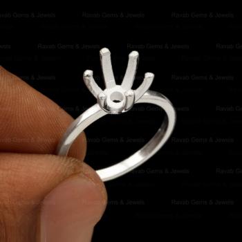 Top Quality 925 Sterling Silver 6mm Prong Semi Mount Blank Setting Wedding Ring Good for Resin Keepsake Finding Jewelry