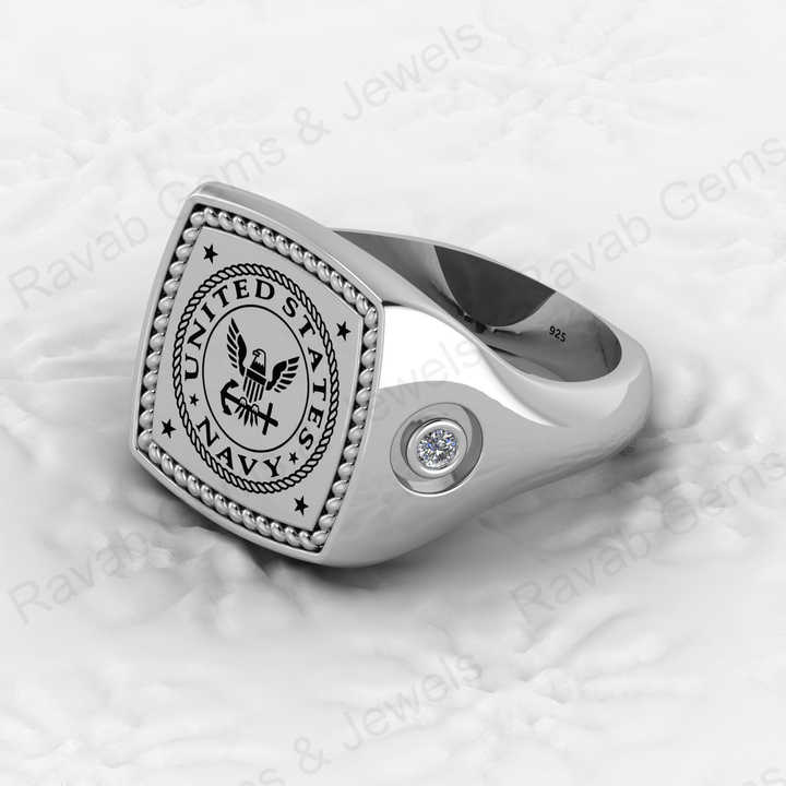 Solid 925 High Quality Sterling Silver 16x16mm Patriotic Seal Signet Ring Handmade Personalized Military Navy Wedding Gift