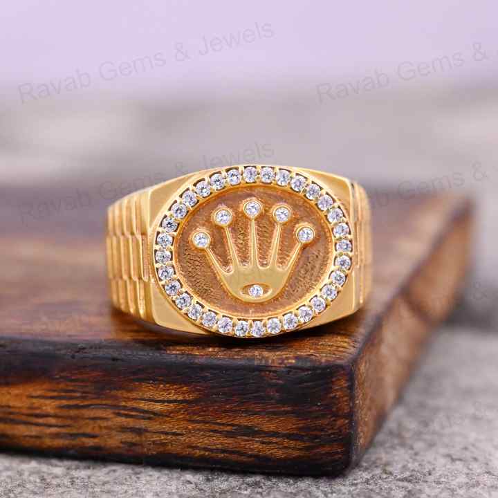New Arrival Solid 925 Sterling Silver Ottoman Style CZ Prong Setting King Of Crown Signet Ring For Men's Fine Handmade Jewelry