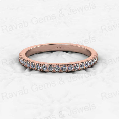 Beautiful Genuine 925 Sterling Silver CZ Diamond Half Eternity Wedding Band 18k Gold Vermeil Minimalist Women Ring Fine Jewelry
