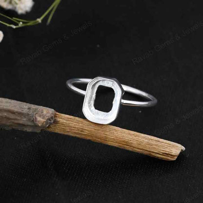 Genuine Solid 925 Sterling Silver Octagon Shape 8x10mm Bezel Setting Semi-Mount Blank Setting Simple Band Fine Ring For Women