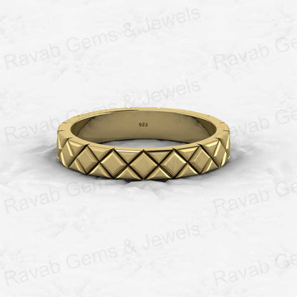 Best Selling Solid 925 Sterling Silver Gold Vermeil 4mm Band Rhombus Square Pattern Eternity Women Ring Customized Fine Jewelry